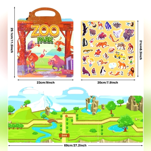 🍎🐅🐯 New Kids Reusable Stickers Book Zoo Park Animals 🦓🐒🐯 - Picture 3 of 13